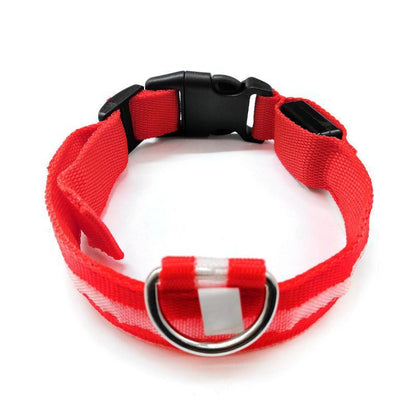 L Size USB Rechargeable LED Dog Collar Nylon Glow Flashing Light Up Neck Strap - Pink