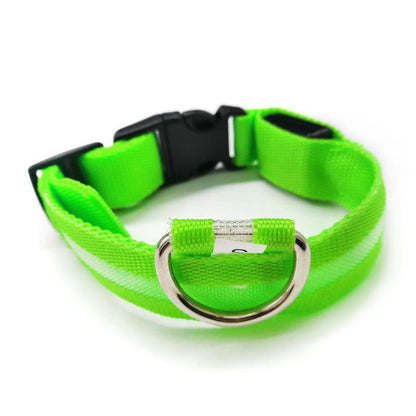 L Size USB Rechargeable LED Dog Collar Nylon Glow Flashing Light Up Neck Strap - Pink