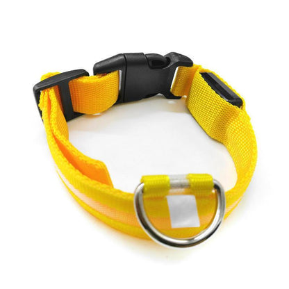 L Size USB Rechargeable LED Dog Collar Nylon Glow Flashing Light Up Neck Strap - Pink