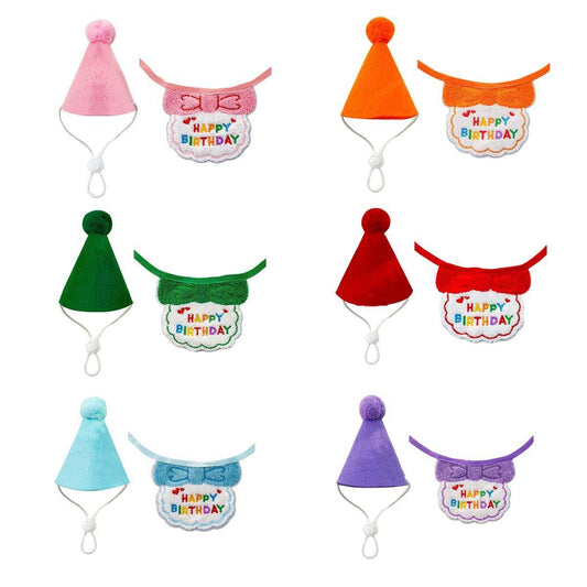 Pet Birthday Dog Cat Bib Scarf Hat Accessory Dogs Cats Celebration - Purple