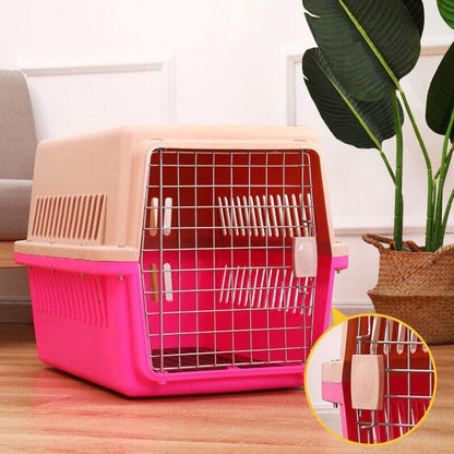 Portable Pet Travel Carrier Crate for Dog Cat Rabbit Ventilated Transport Box - Pink