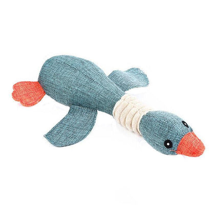 Squeaky Dog Toy Plush Chew Rope Pet Puppy Toys with Squeaker Crinkle for Teething - Light Blue Goose