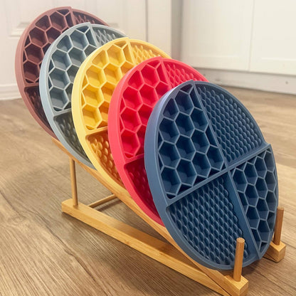 2 Pcs Grey Honeycomb Pet Slow Feeder Bowl - Anti-Choke Silicone Lick Mat with Suction for Dogs