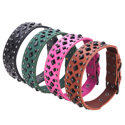 Size L Green 1 pack Stylish PU Leather Dog Collar with Spikes - Adjustable, Durable & Comfortable for Medium to Large Breeds