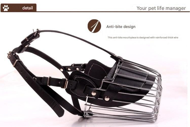 Black Metal Basket Dog Muzzle - Anti-Bite & Anti-Barking - XXL