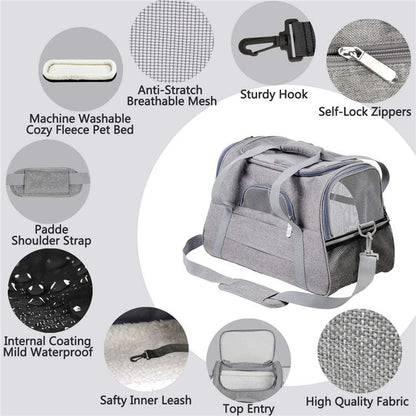 Portable Pet Bag for Small Dogs and Cats - Black Travel Tote with Pet Mat (44x25x28cm)