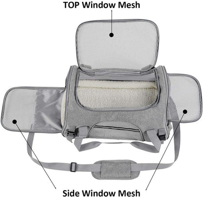 Portable Pet Bag for Small Dogs and Cats - Light blue Travel Tote with Pet Mat (44x25x28cm)