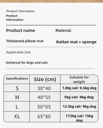 Size S Style 2 Colorful Pet Cooling Mat for Dogs and Cats - Summer Breathable Woven Rattan Bed with Sponge Cushion, Durable and Chew-Resistant