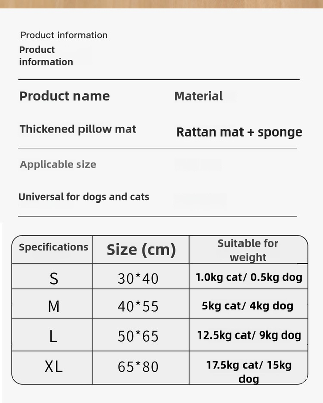 Size S Style 3 Colorful Pet Cooling Mat for Dogs and Cats - Summer Breathable Woven Rattan Bed with Sponge Cushion, Durable and Chew-Resistant