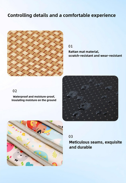 Size S Style 4 Blue And Brown Pet Cooling Mat for Dogs and Cats - Summer Breathable Woven Rattan Bed with Sponge Cushion, Durable and Chew-Resistant