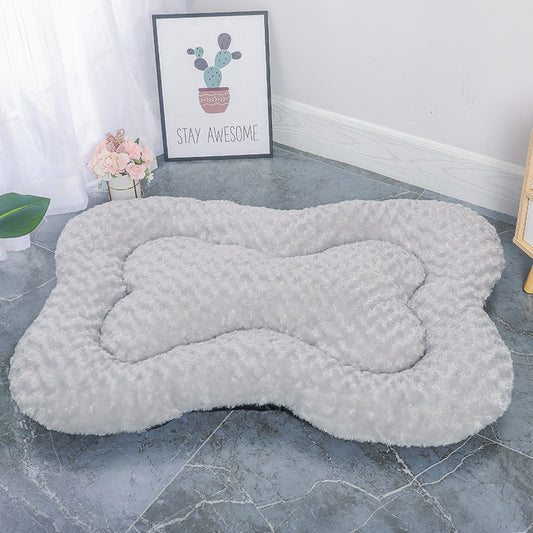 M Grey Rose Velvet Fish Scale Pet Bed - Creative Bone-Shaped Soft and Cozy Dog & Cat Nest