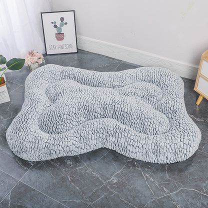 M Blue-grey Rose Velvet Fish Scale Pet Bed - Creative Bone-Shaped Soft and Cozy Dog & Cat Nest