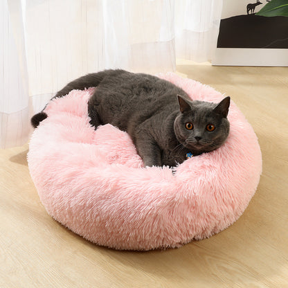 Rose Red 50cm Cozy Round Pet Bed - Plush Cat & Dog Bed with Non-Slip Base, Machine Washable