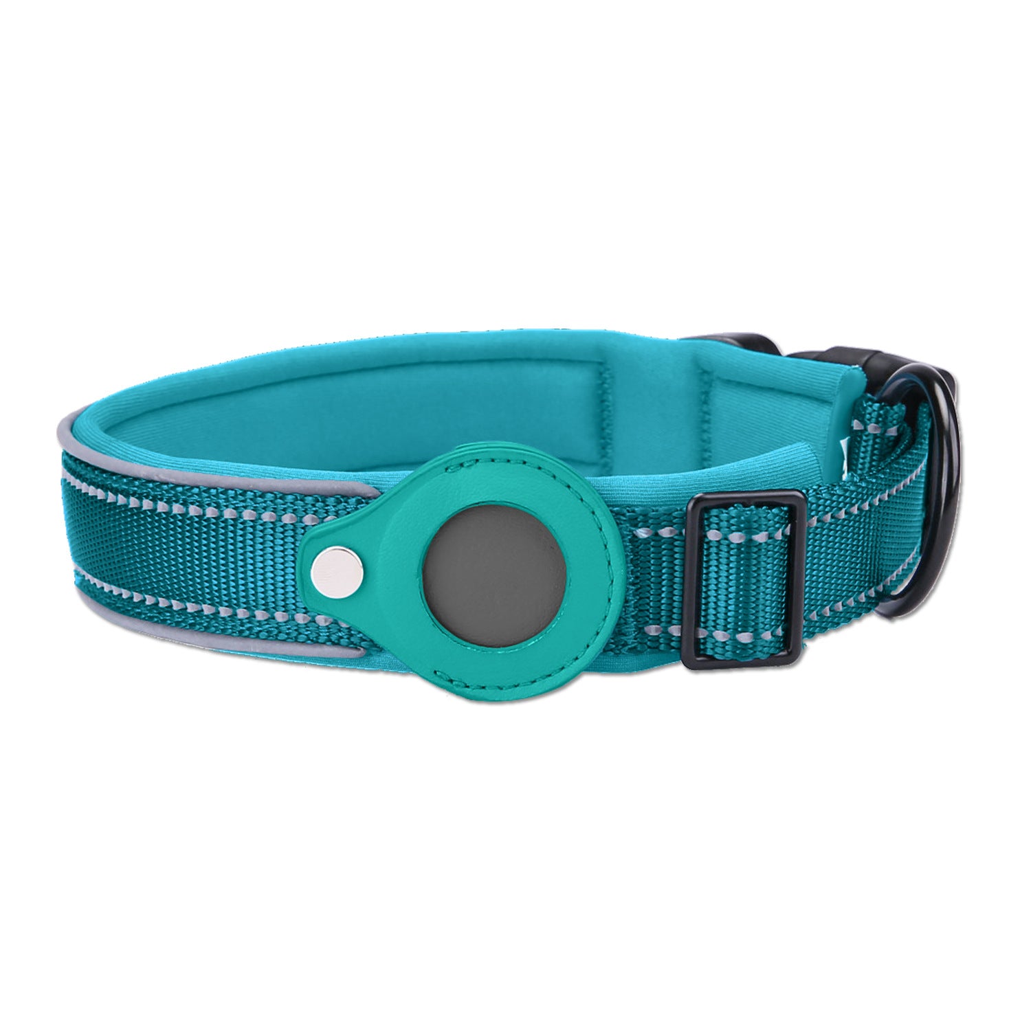 XL Blue-green Secure Nylon Dog Collar with Built-in Apple AirTag (not included) Holder Case - Pet Tracker Accessory