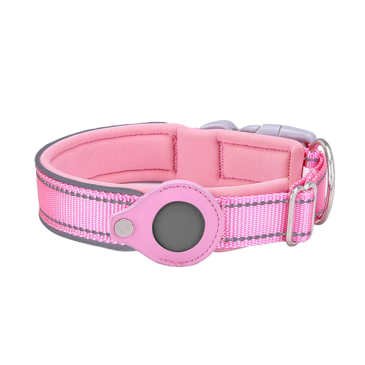 XL Pink Secure Nylon Dog Collar with Built-in Apple AirTag (not included) Holder Case - Pet Tracker Accessory