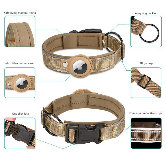 XL Purple Secure Nylon Dog Collar with Built-in Apple AirTag (not included) Holder Case - Pet Tracker Accessory