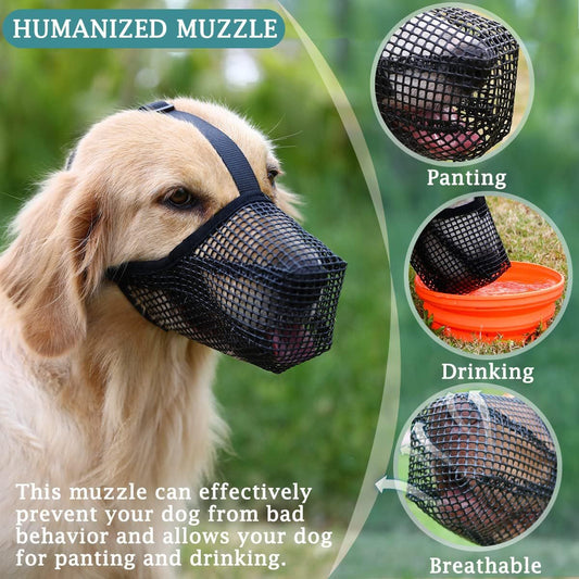 2 Pcs Size XL Black Breathable Mesh Dog Muzzle - Anti-Barking, Biting & Chewing - Adjustable & Comfortable Nylon Muzzle for Dogs