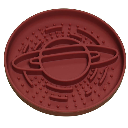 Dark Red Silicone Planet Slow Feeder Dog Bowl - 2-in-1 Anti-Choke Lick Mat for Healthy Eating & Fun