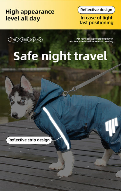 XXL Purple And Gray Trim Waterproof Four-Legged Dog Raincoat with Leash Hole for Small Breeds