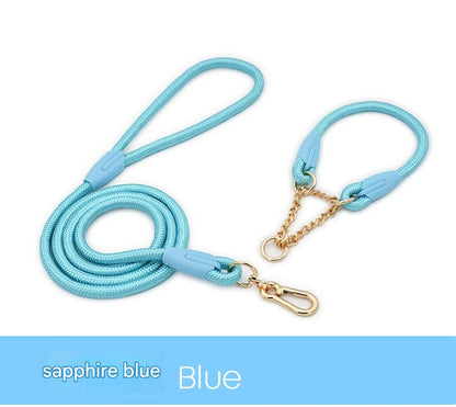 Blue Durable Nylon P-Collar Dog Training Set - Heavy Duty Leash & Martingale Collar (Size : L)