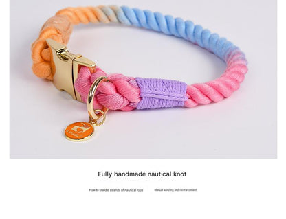 Handmade Rope Dog Collar and Leash Set - Colorful Woven Cotton Cotton (Dark Gray - Size M)