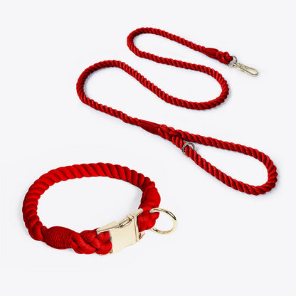 Handmade Rope Dog Collar and Leash Set - Colorful Woven Cotton Cotton (Wine red - Size L)