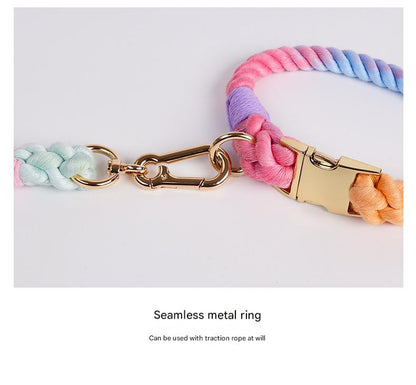Handmade Rope Dog Collar and Leash Set - Colorful Woven Cotton Cotton (Sky blue - Size S)