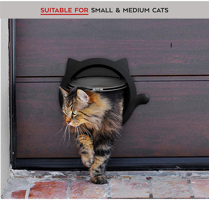 White 4-Way Locking Cat Flap Door - Pet Entry Portal for Interior Doors, Walls & Cabinets