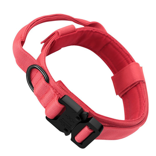 XL Red Tactical Dog Collar - Heavy Duty Nylon Pet Collar for Medium & Large Dogs, Adjustable (3.8cm Width) 