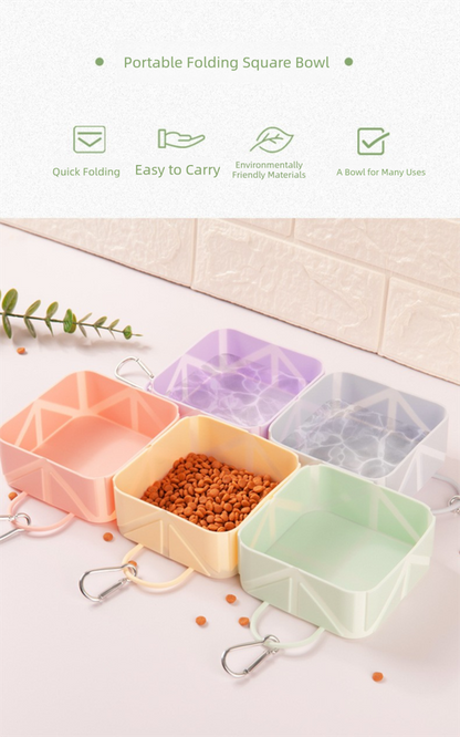 2 Pcs Pink Portable 500ml Collapsible Square Pet Bowl - Silicone Travel Feeder with Carabiner Clip for Dogs & Cats - Lightweight for Camping & Hiking