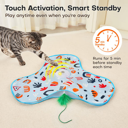 Dark Blue Interactive Cat Toys Rechargeable,Moving Concealed Feathers,Real Mouse Squeaky,Touch Activated Cat Kitten Toy Exercise Toys for Indoor Bored Adult Cats