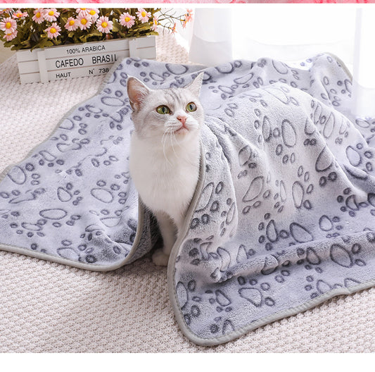 Brown Pet Blanket Set – Plush Paw Print Design, 3-Piece Pack (S/M/L Sizes)
