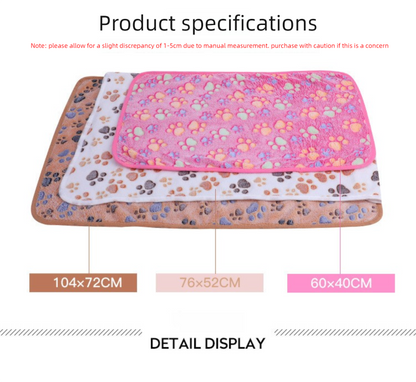 Brown Pet Blanket Set – Plush Paw Print Design, 3-Piece Pack (S/M/L Sizes)