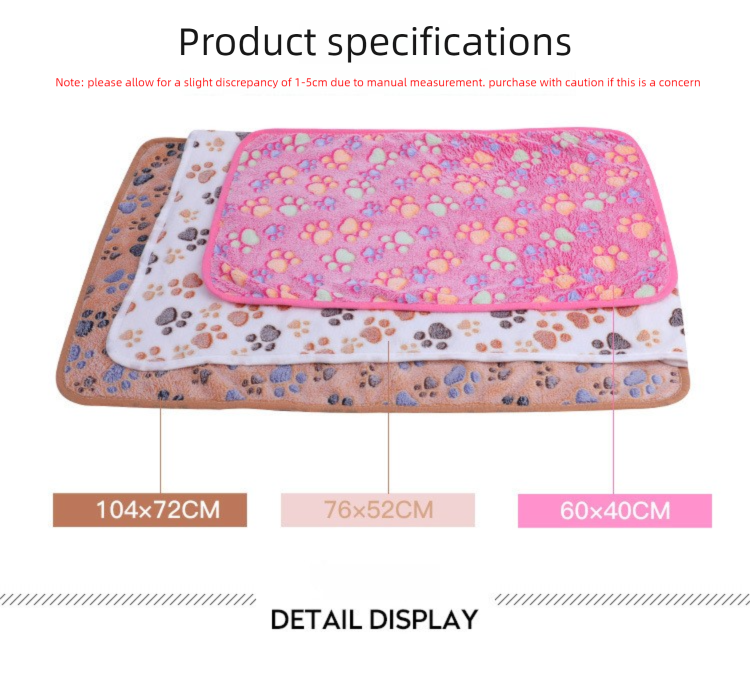 Beige Pet Blanket Set – Plush Paw Print Design, 3-Piece Pack (S/M/L Sizes)