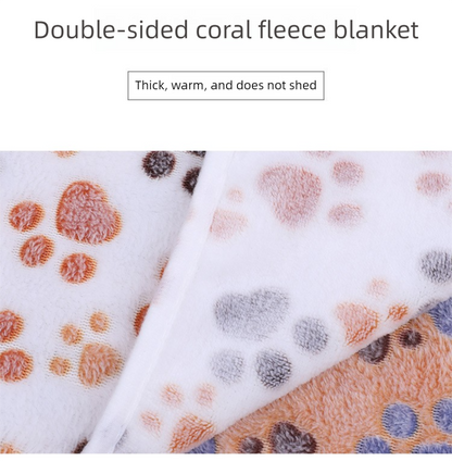 Beige Pet Blanket Set – Plush Paw Print Design, 3-Piece Pack (S/M/L Sizes)