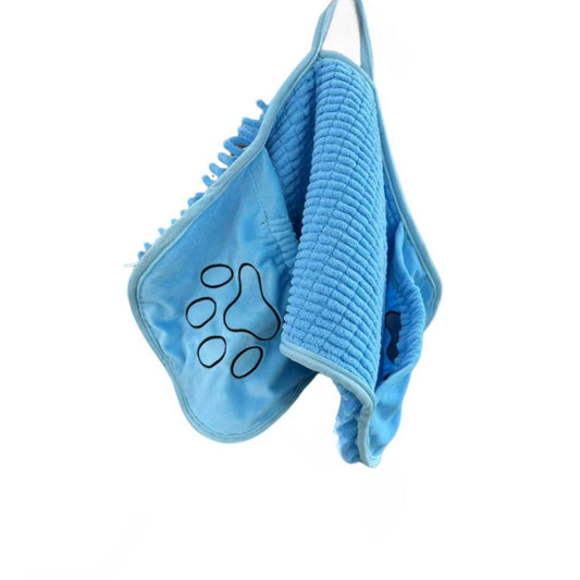 Blue Super Absorbent Pet Drying Towel with Hand Pockets Soft Chenille Microfiber Dog Bath Towel Quick Dry for Cats and Dogs after Grooming or Beach