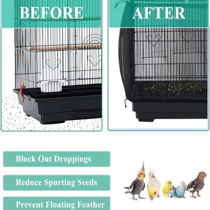 M Black【Height 20, Circumference 170】 Large Bird Cage Seed Catcher Net Cover - Adjustable Mesh Guard Splash-Proof Dust Cover for Indoor Outdoor Cages