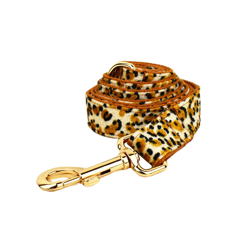 XS Luxury 5 Piece Dog Harness and Collar Set Leopard Print with Leash Bow Tie & Waste Bag Holder Gold Metal Buckle Walking Gear
