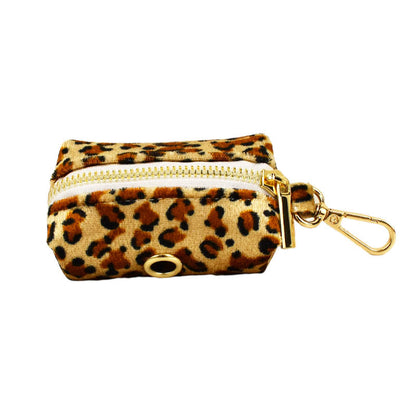 M Luxury 5 Piece Dog Harness and Collar Set Leopard Print with Leash Bow Tie & Waste Bag Holder Gold Metal Buckle Walking Gear
