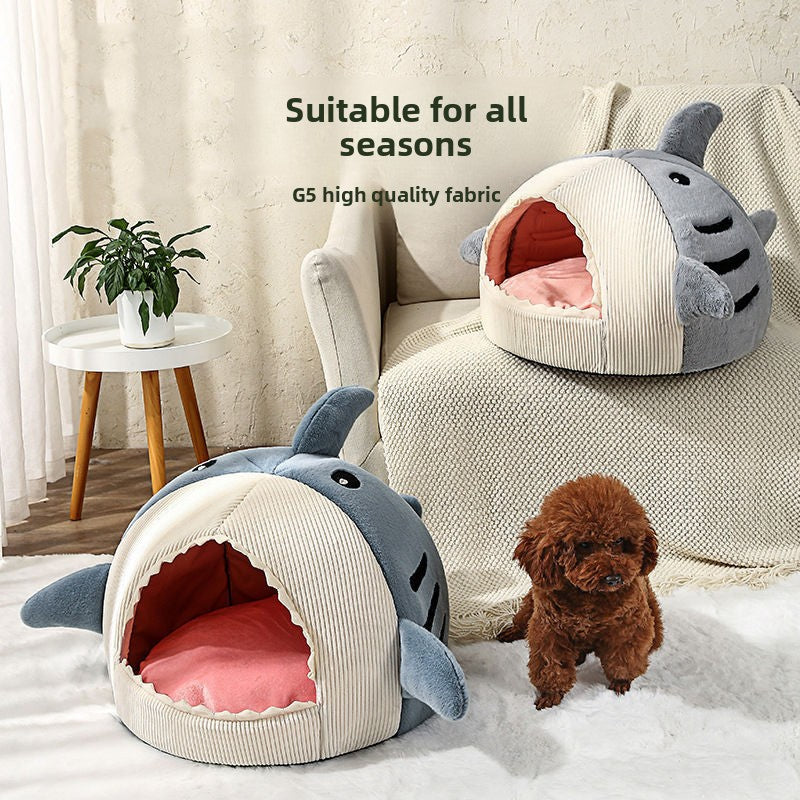 Novelty Shark Pet Cave Bed Enclosed Cozy Sleeping Nest for Cats and Small Dogs Soft Flannel Year Round Comfort Light Blue M Size
