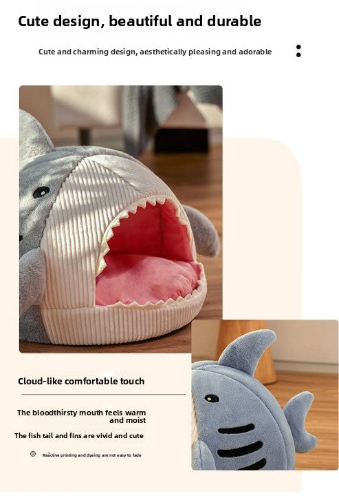 Novelty Shark Pet Cave Bed Enclosed Cozy Sleeping Nest for Cats and Small Dogs Soft Flannel Year Round Comfort Light Blue L Size