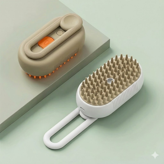 2 Packs 3 in 1 Electric Pet Spray Comb with Rotatable Handle Anti Static Grooming Brush for Cats and Dogs Massage Deshedding Tool Khaki and White