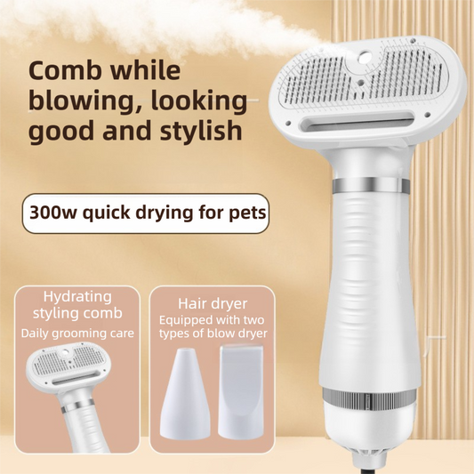 Purple 6-in-1 Pet Grooming Hair Dryer with Noise-Reduction - Lightweight Handheld Blow Dryer & Mist Slicker Brush - 3-Speed Temperature Control, One-Click Deshedding & Painless Massage