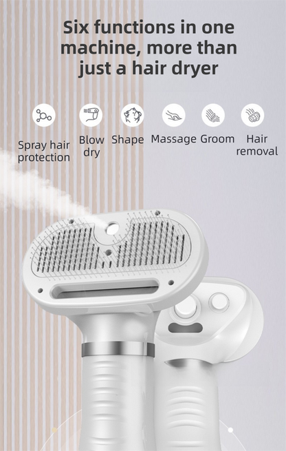 Green 6-in-1 Pet Grooming Hair Dryer with Noise-Reduction - Lightweight Handheld Blow Dryer & Mist Slicker Brush - 3-Speed Temperature Control, One-Click Deshedding & Painless Massage