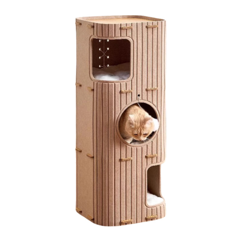 Brown 3-Tier Felt Cat Tree & Scratches-Resistant Hideout - Durable Secure Non-Shedding Cat Condo and Play Tower for Indoor Cats