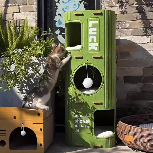 Brown 3-Tier Felt Cat Tree & Scratches-Resistant Hideout - Durable Secure Non-Shedding Cat Condo and Play Tower for Indoor Cats