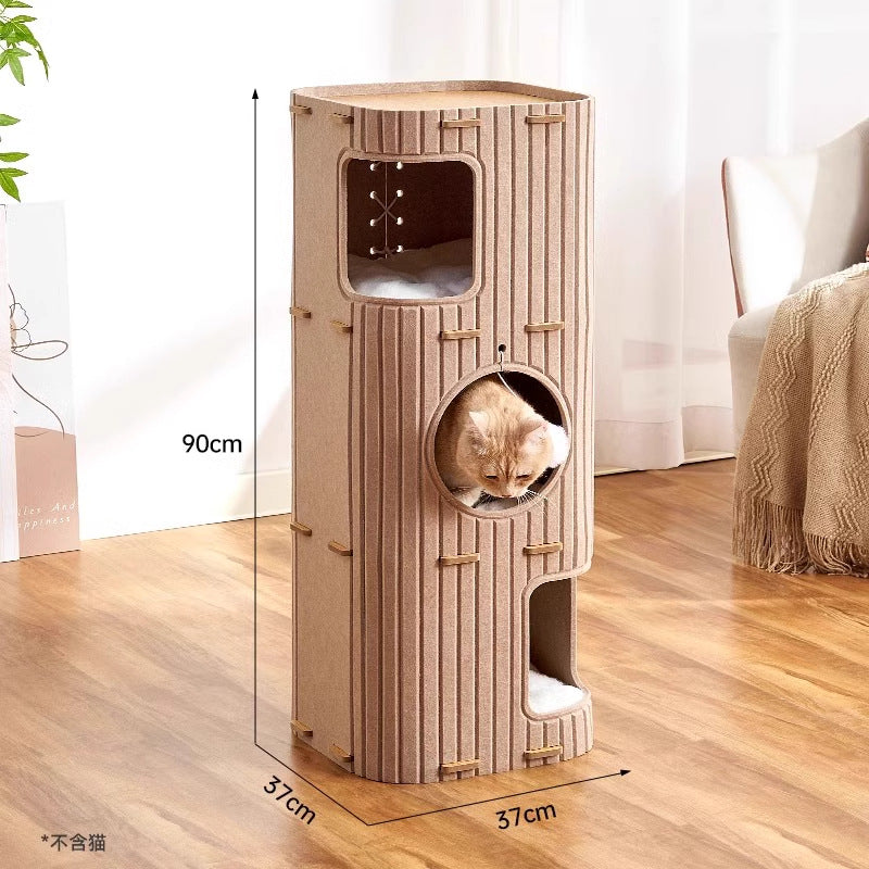 Brown 3-Tier Felt Cat Tree & Scratches-Resistant Hideout - Durable Secure Non-Shedding Cat Condo and Play Tower for Indoor Cats