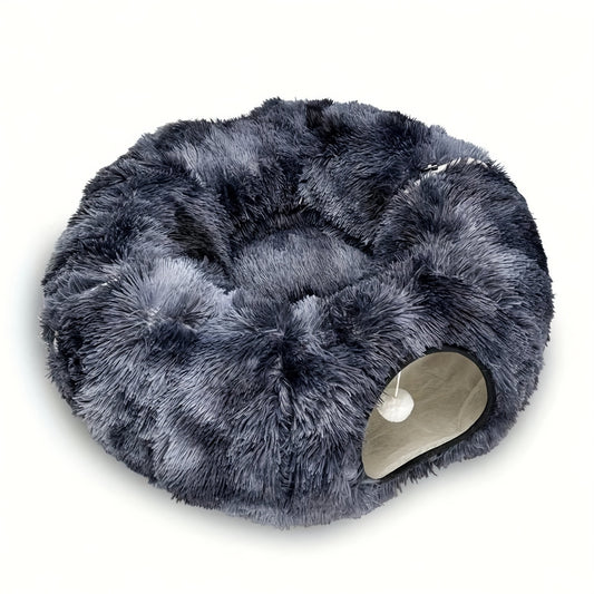 2-in-1 Dark Blue Tie-Dye Donut-Shaped Cat Tunnel Bed -  Spacious 85cm Pet Play Tunnel & Lounger, Durable Fabric for Cats & Kittens