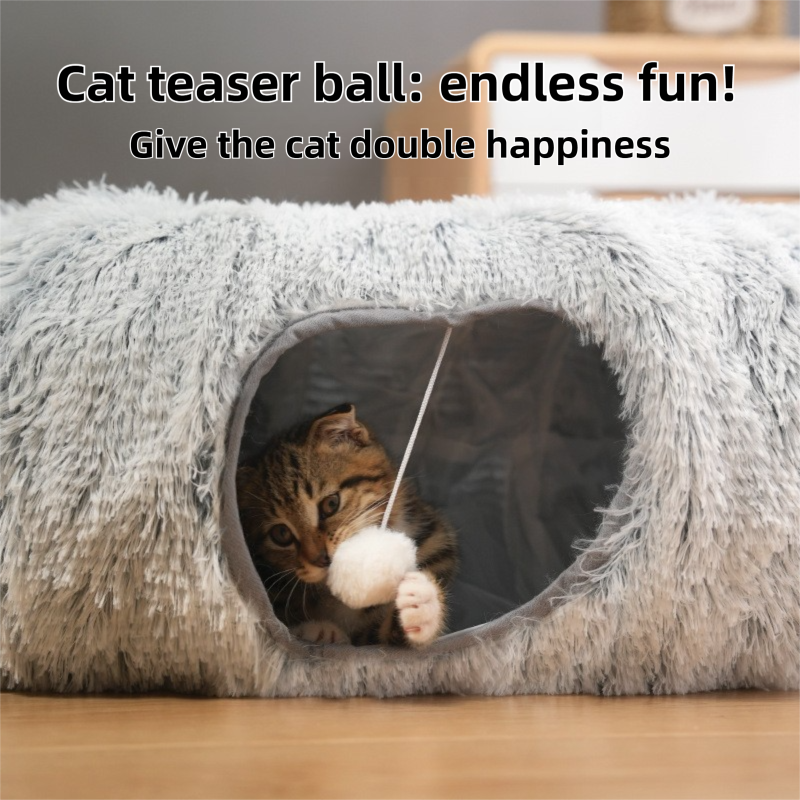 2-in-1 Dark Blue Tie-Dye Donut-Shaped Cat Tunnel Bed -  Spacious 85cm Pet Play Tunnel & Lounger, Durable Fabric for Cats & Kittens