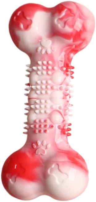 2-Pack Durable TPR Squeaky Dog Bone with Two-Tone Paw Print - Dental Health & Gum Massage Spiked Molar Toy(Red-White)
